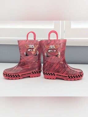 NWOT Disney Pixar Cars Lightning McQueen Kids (Size 11/12) Rain Boots w/Handles